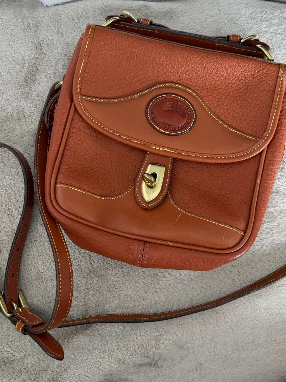 Dooney & Bourke Pebble Leather Crossbody in Saddle/Tan Brown with Gold Hardware